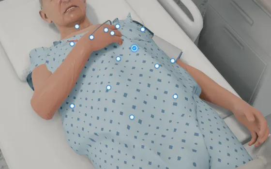Аускултация: 22 точки, записани звуци